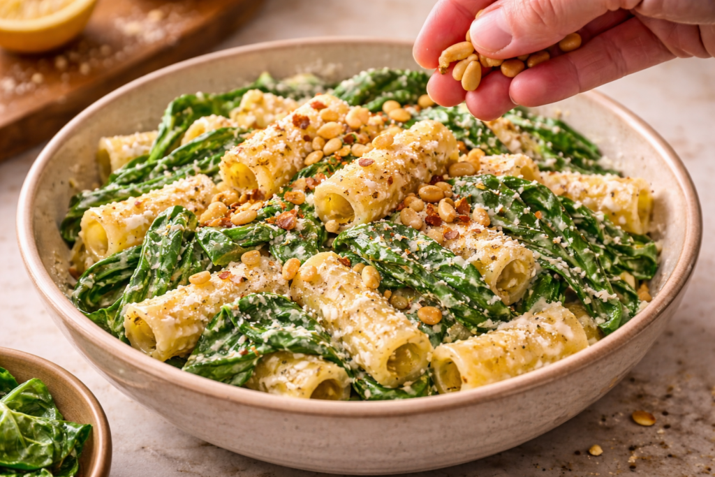 Add Pine Nuts and Serve