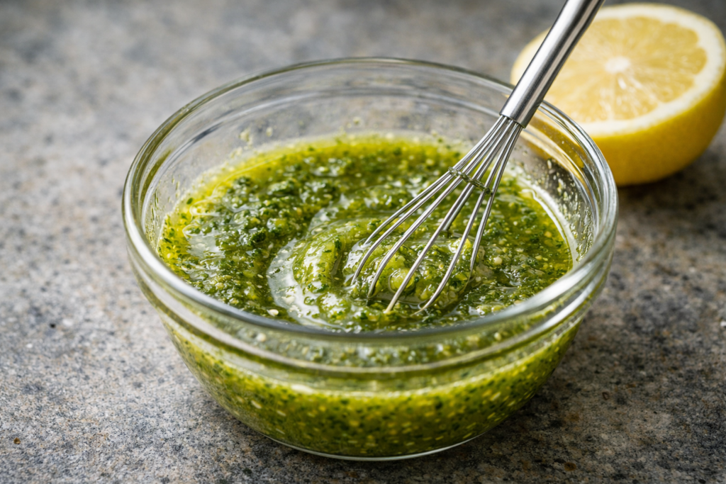Make the Pesto Dressing