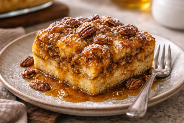 Caramel Apple Stuffed French Toast Casserole