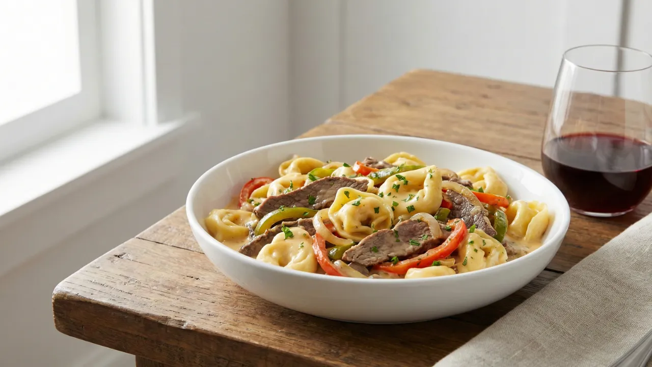 Crock Pot Cheesesteak Tortellini