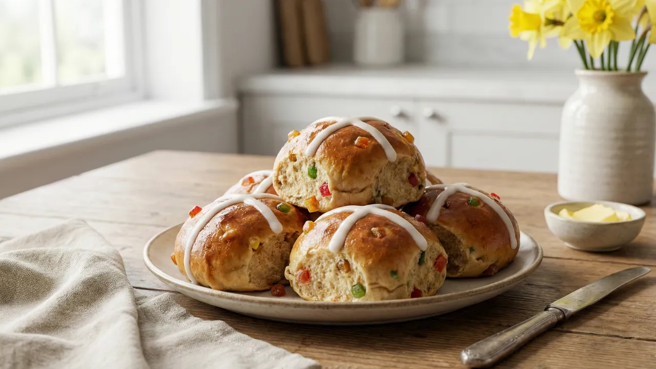 Hot Cross Buns with Candied Fruit