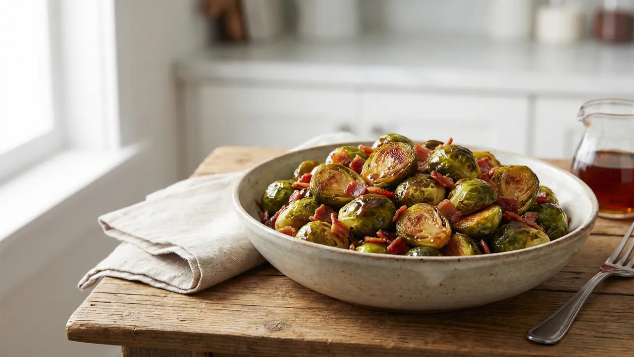 Maple Roasted Brussels Sprouts with Bacon
