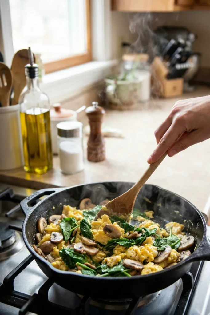 Mushroom Spinach Scrambled Eggs