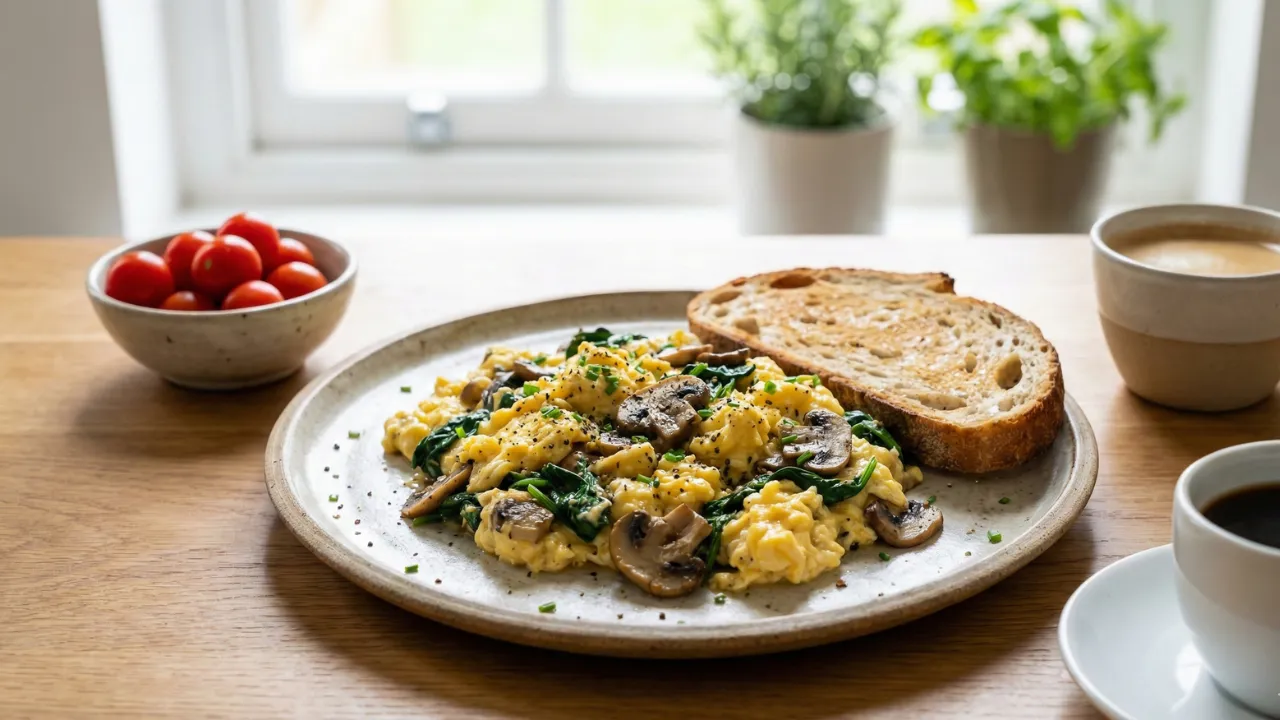 Mushroom Spinach Scrambled Eggs