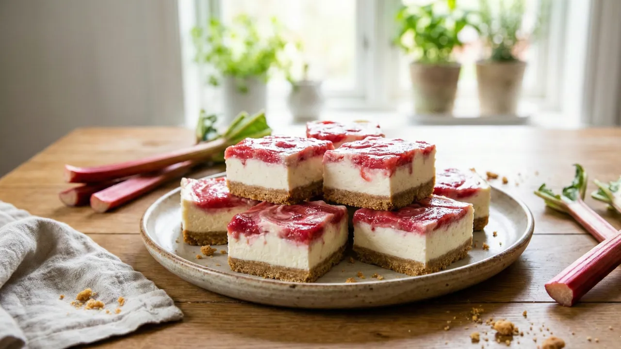 No-Bake Rhubarb Cheesecake Squares